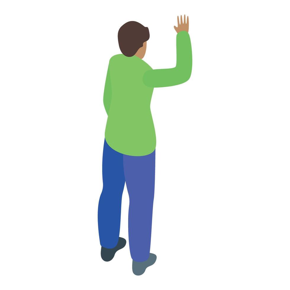 Young man waving hand in greeting isometric icon vector
