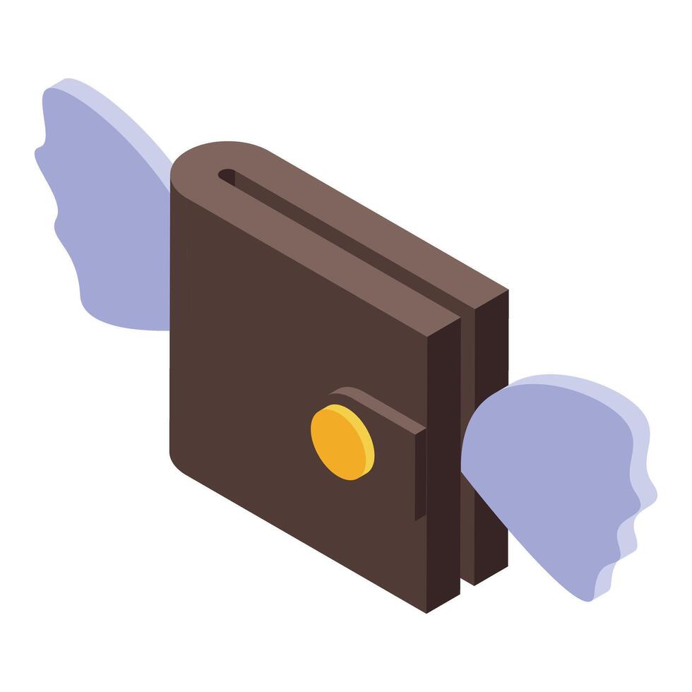 Brown wallet flying with purple wings representing fast money transfer vector