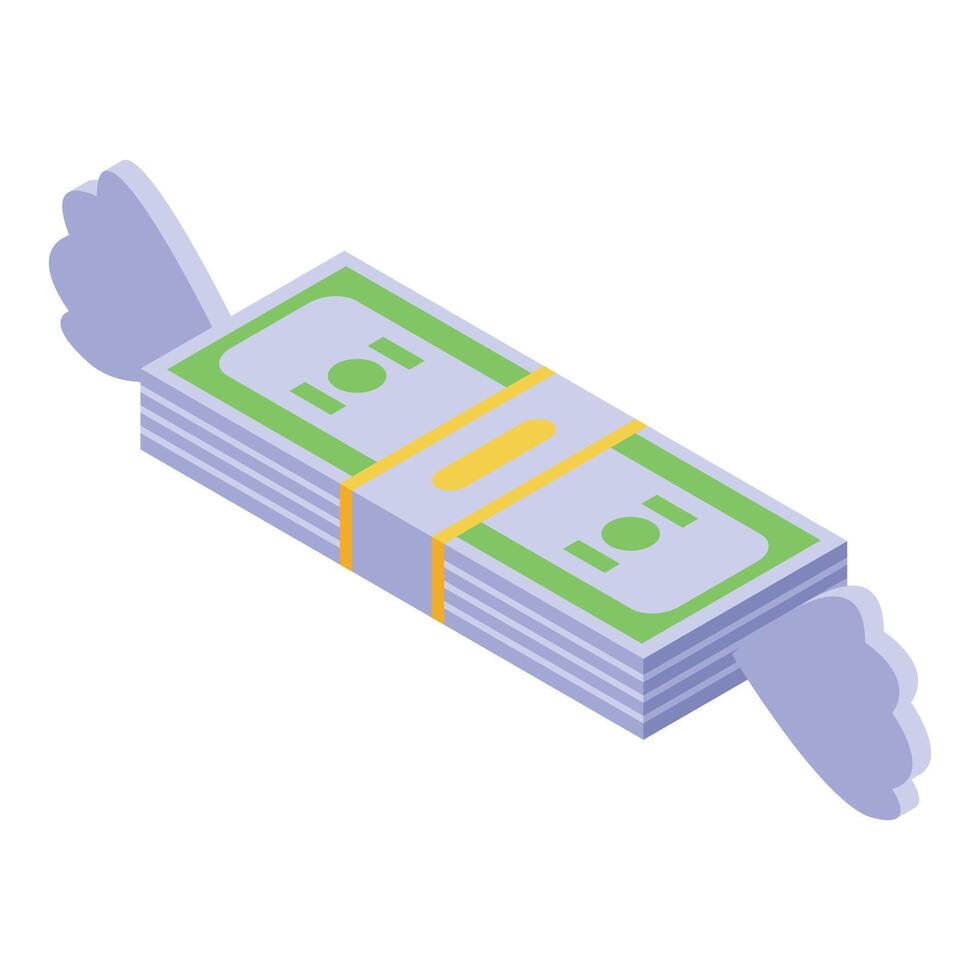 Stack of banknotes flying with wings, fast money transfer concept vector