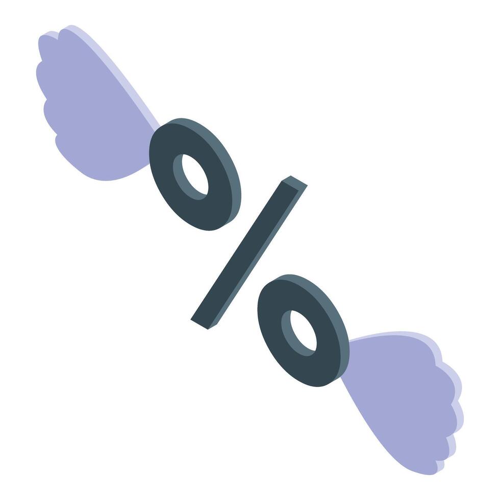 Percentage symbol with wings taking off representing sales increase vector