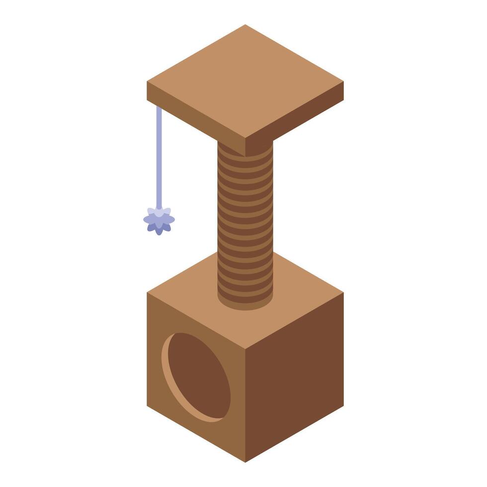 Cat scratching post with hanging toy entertaining kitten vector