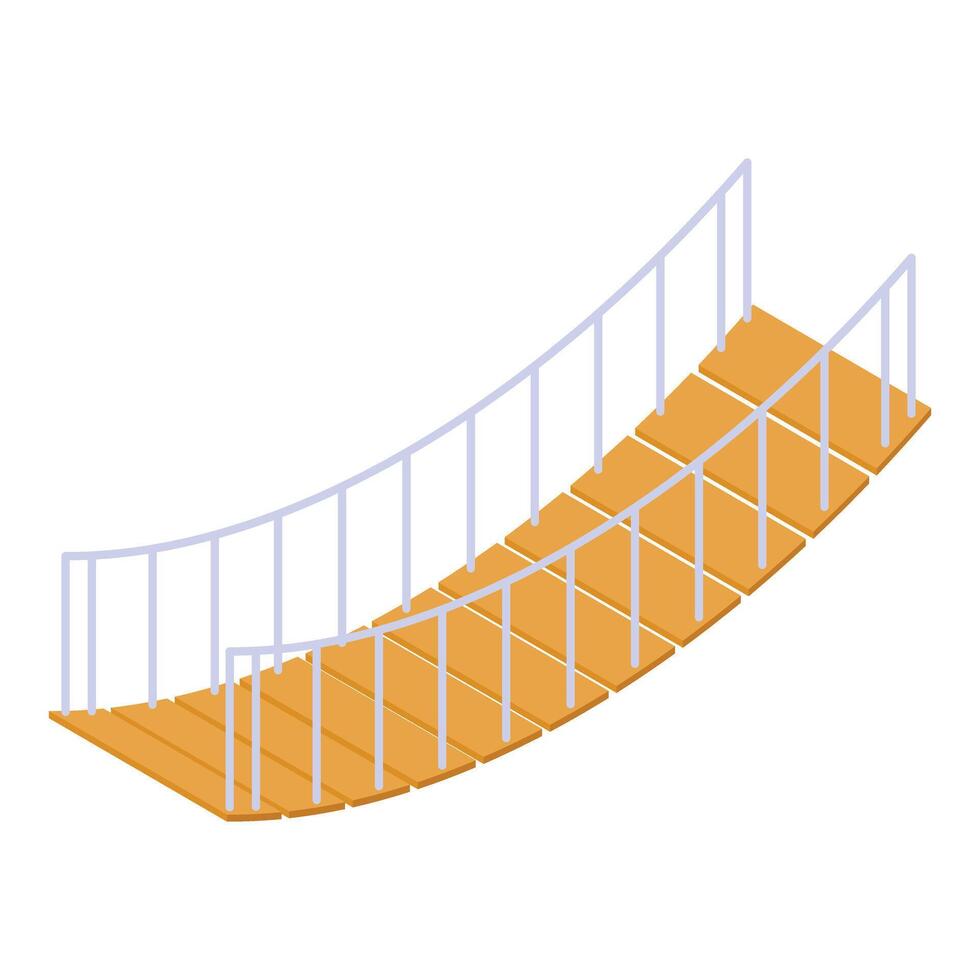 Wooden suspension bridge connecting two sides in isometric view vector