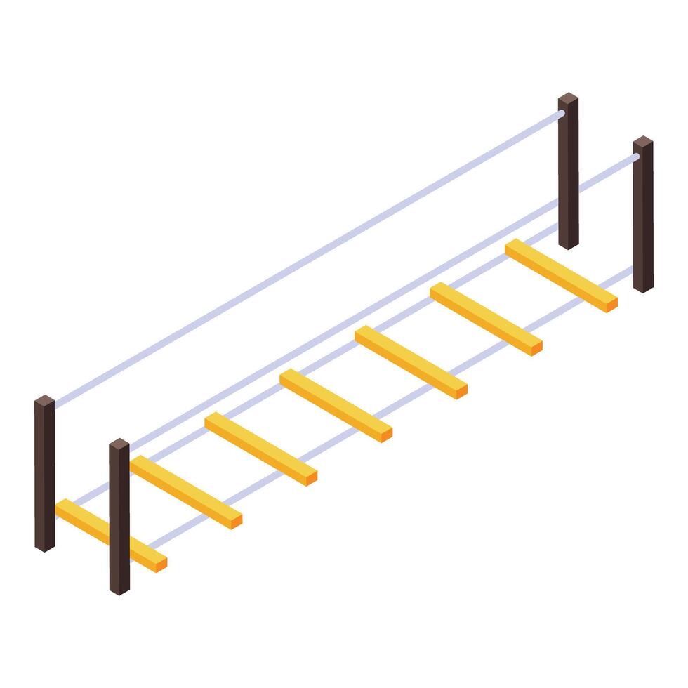 Rope bridge leading to new heights with wooden steps and support beams vector