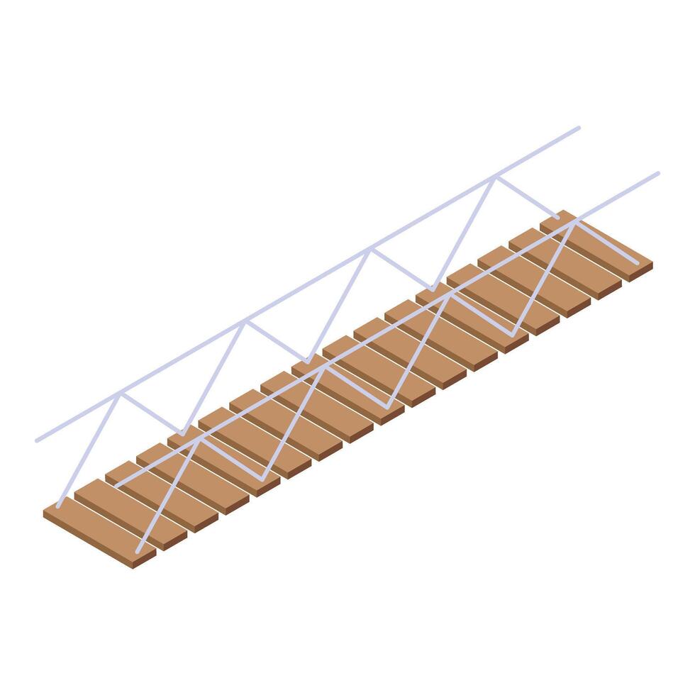 Wooden rope bridge connecting two sides in isometric view vector