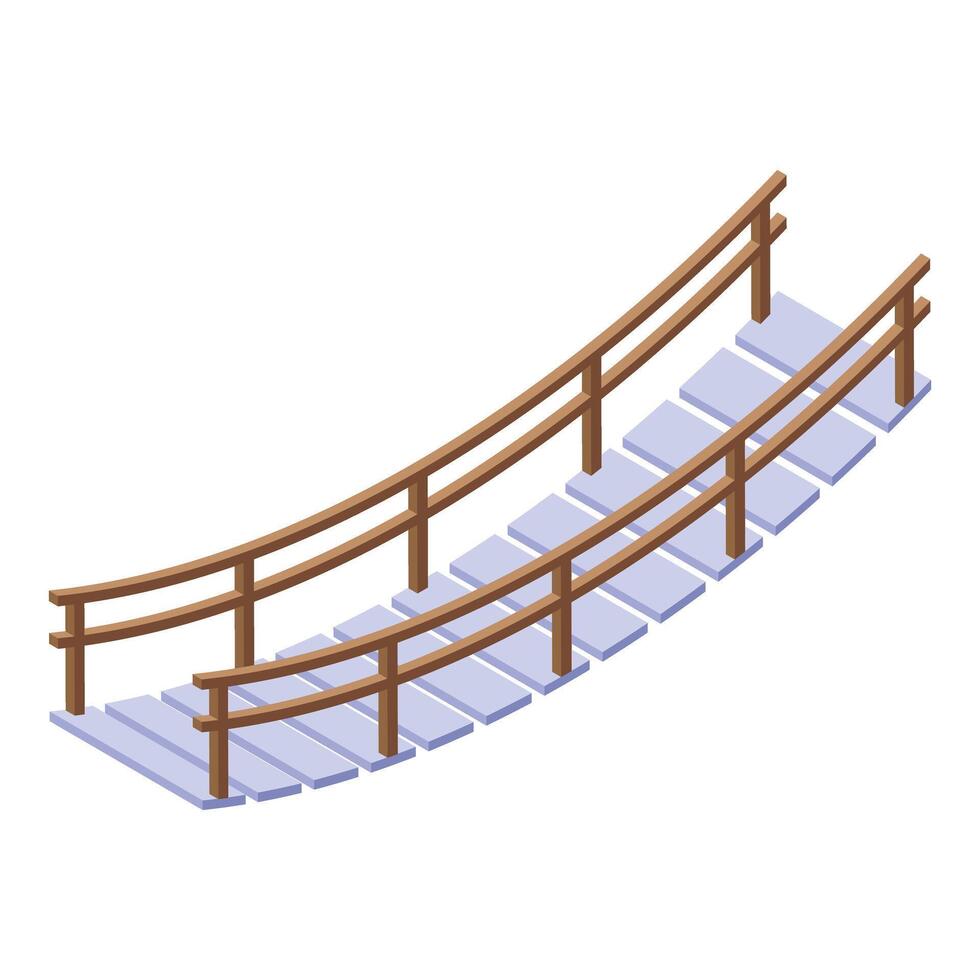 Curved wooden bridge with blue tiles connecting two sides vector