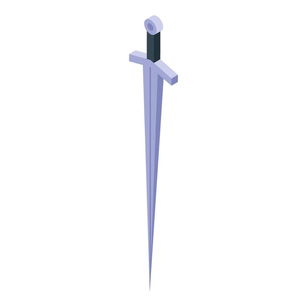 Isometric medieval sword pointing down representing power and might vector