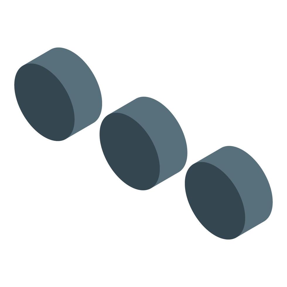Three gray cylinders creating diagonal line isometric projection vector