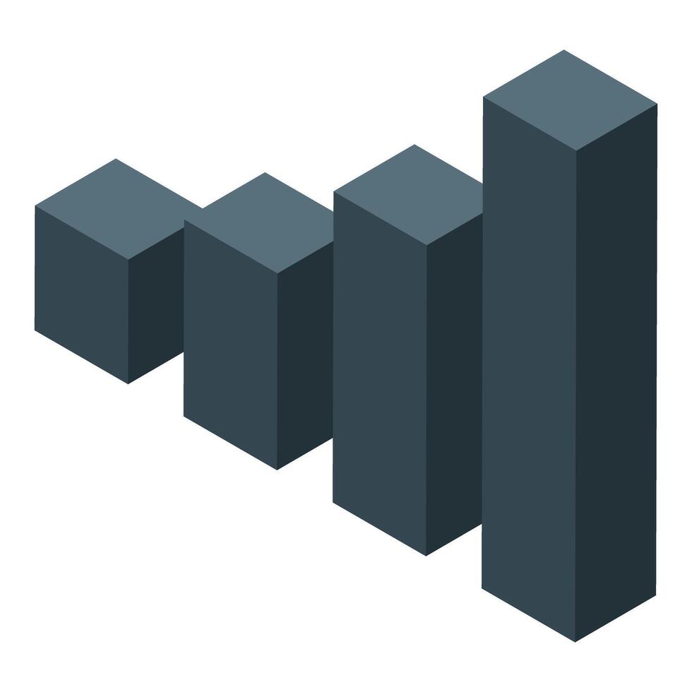 Growing bar graph showing increasing statistics in isometric view vector
