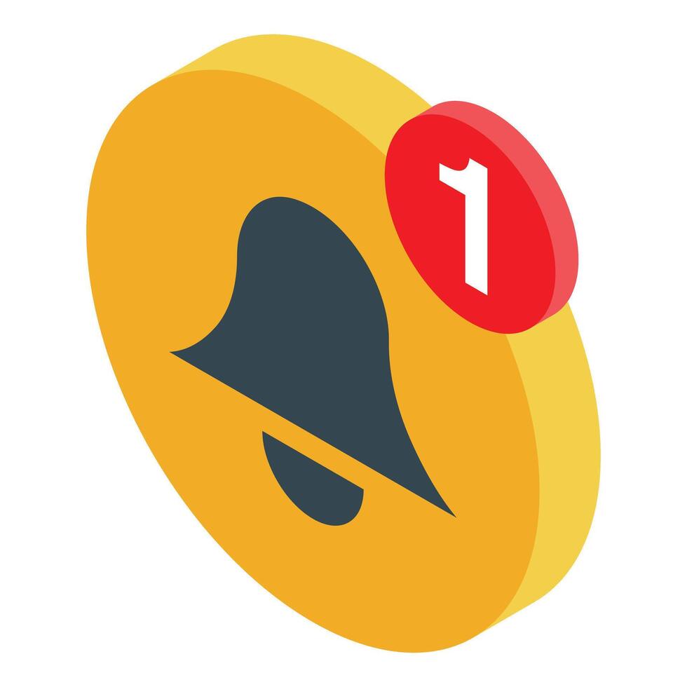 Notification bell icon showing one new message on yellow background vector