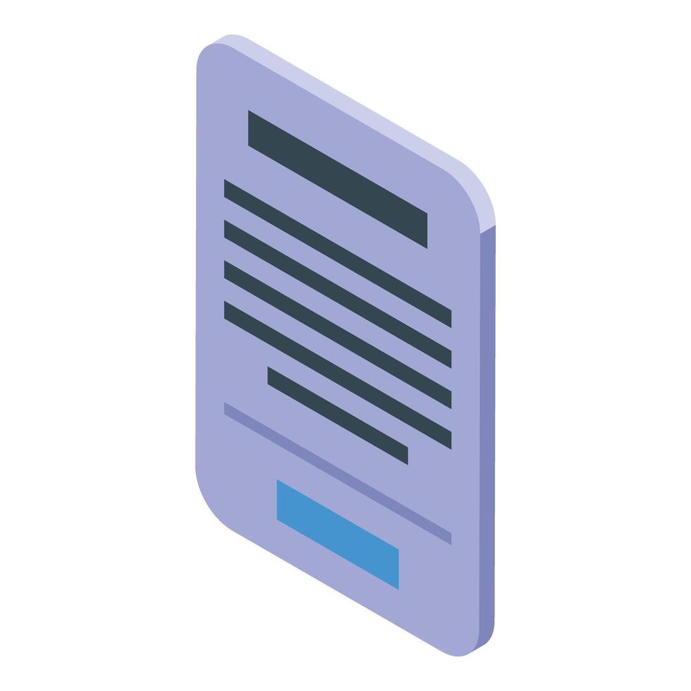 Smartphone showing a text document with isometric view vector