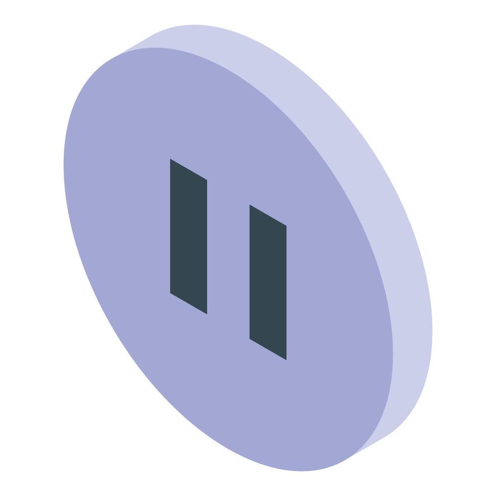 Purple pause button showing stop sign in isometric view vector