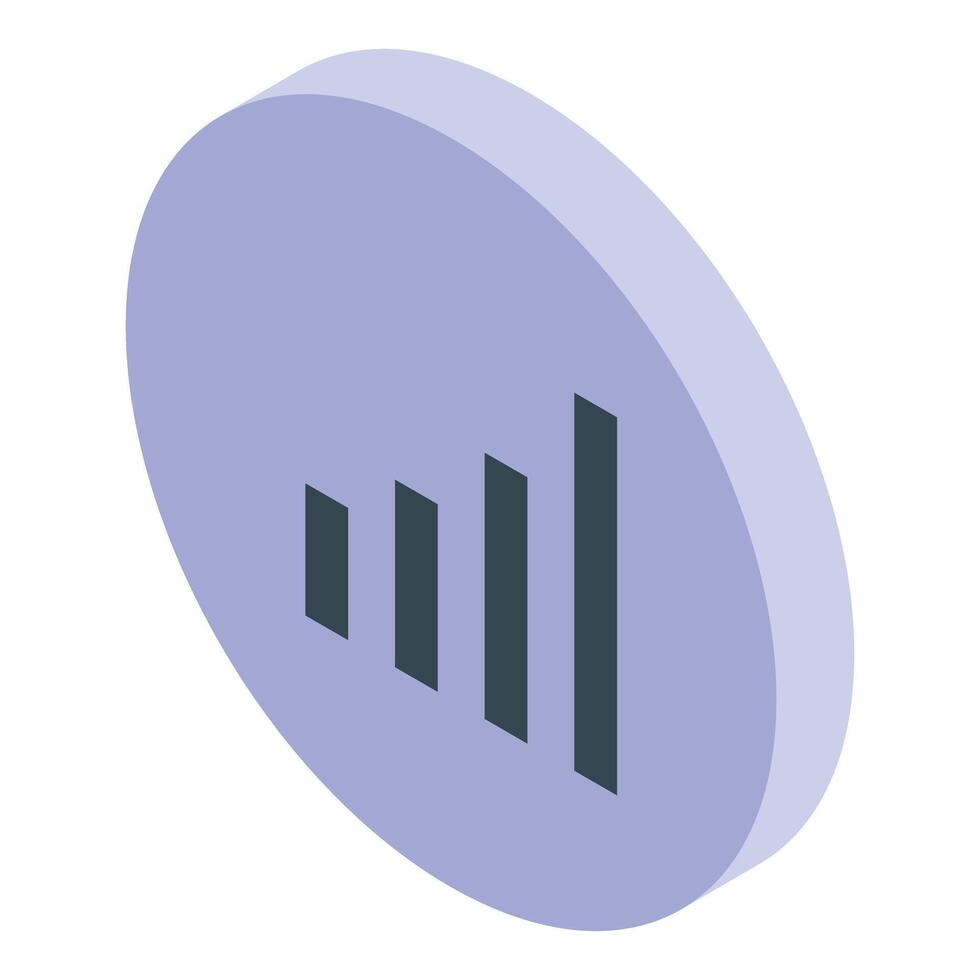 Growing bar graph chart representing increasing statistics in round button vector