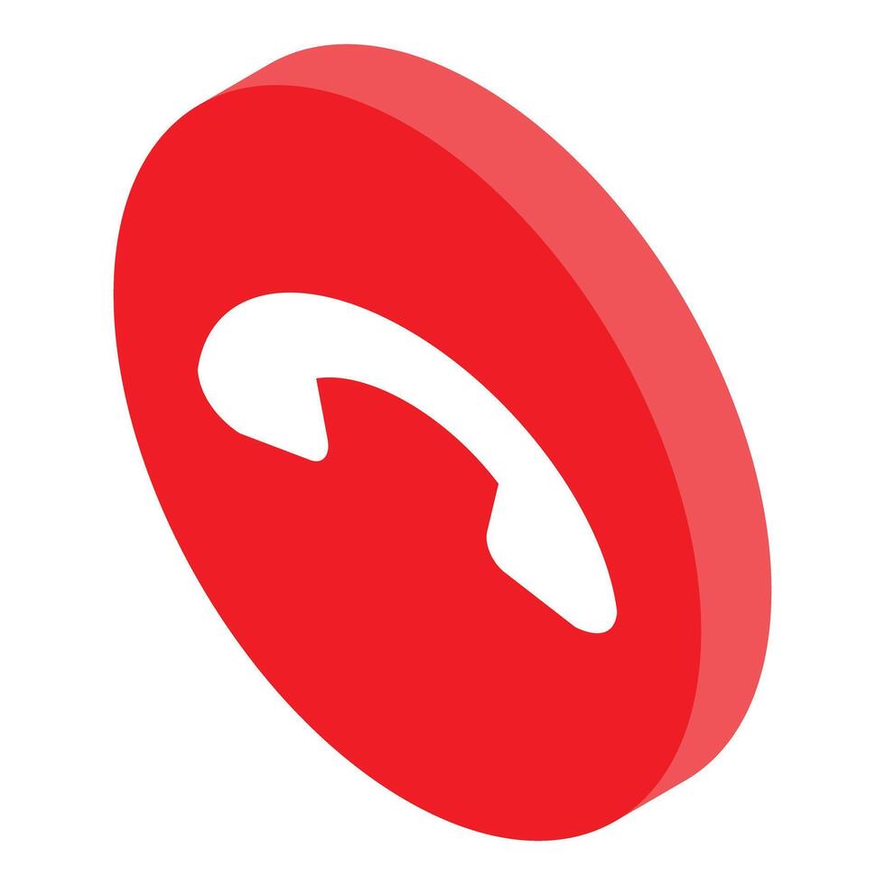 Red round phone call button isometric icon representing communication vector