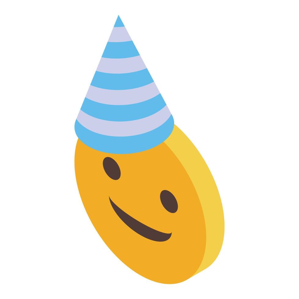 Smiling emoji wearing a festive party hat, celebrating special occasions vector
