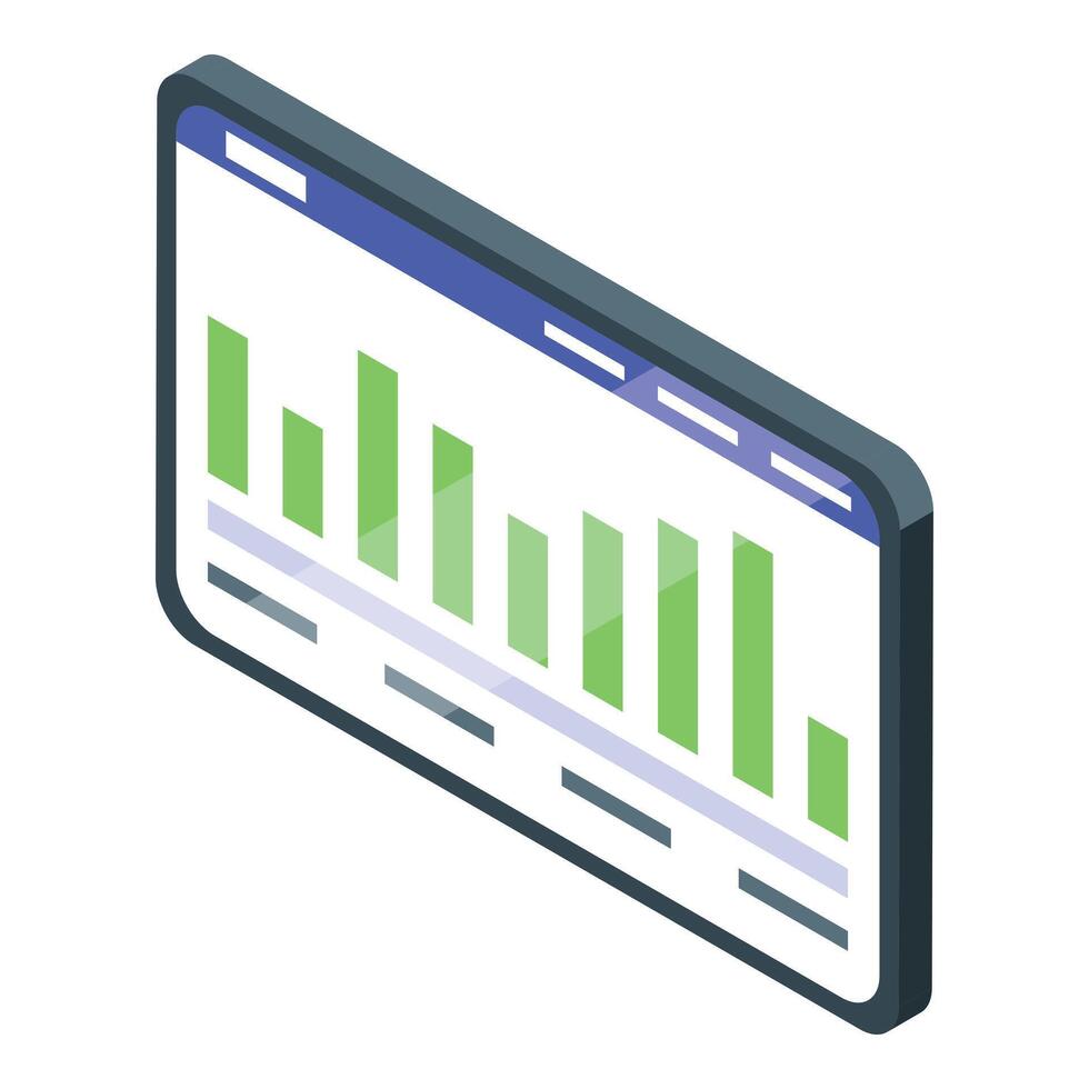 Tablet showing growing bar chart with isometric view vector