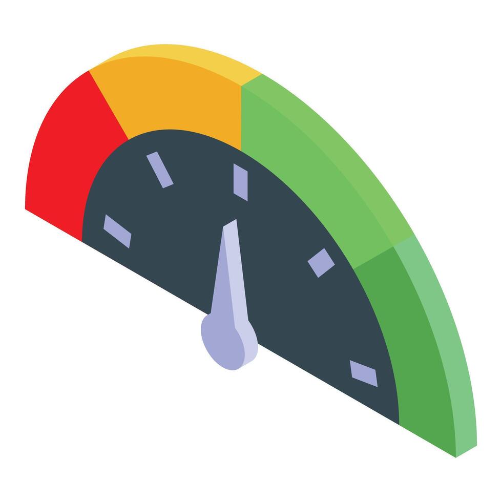 Performance indicator showing moderate level with colorful scale in isometric view vector