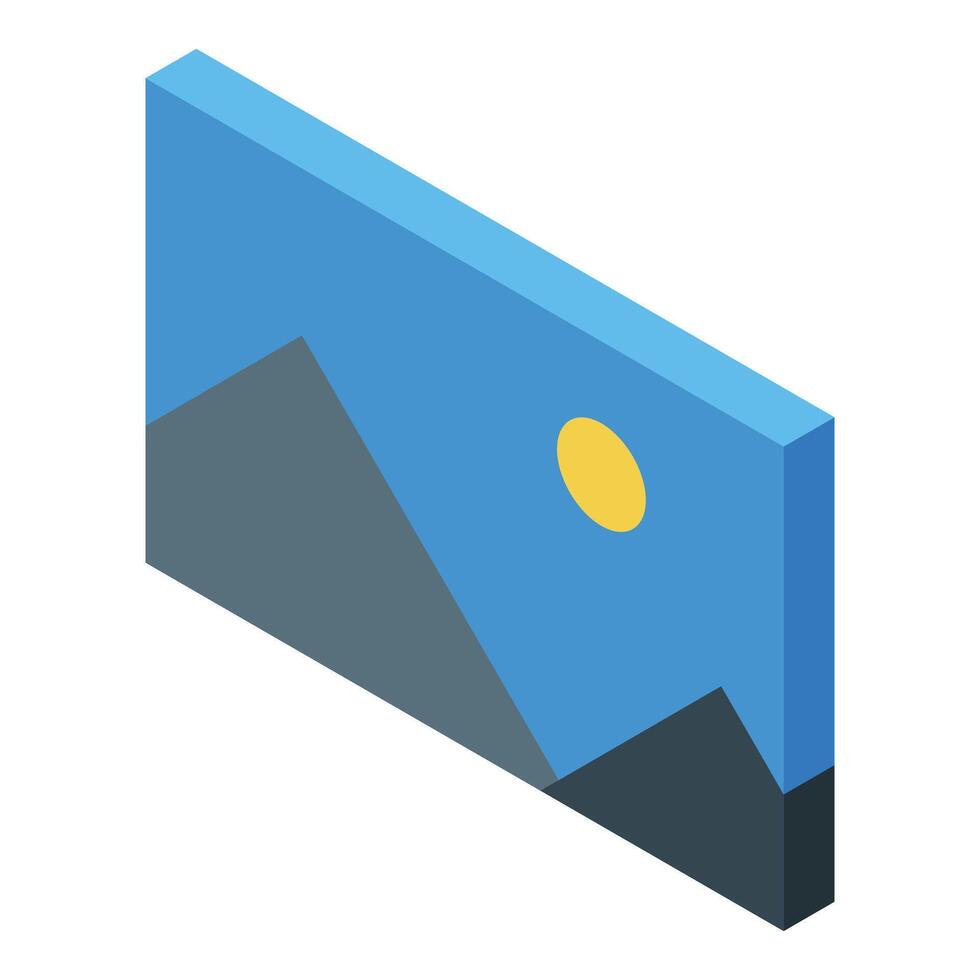 Isometric gallery icon showing mountains and sun vector