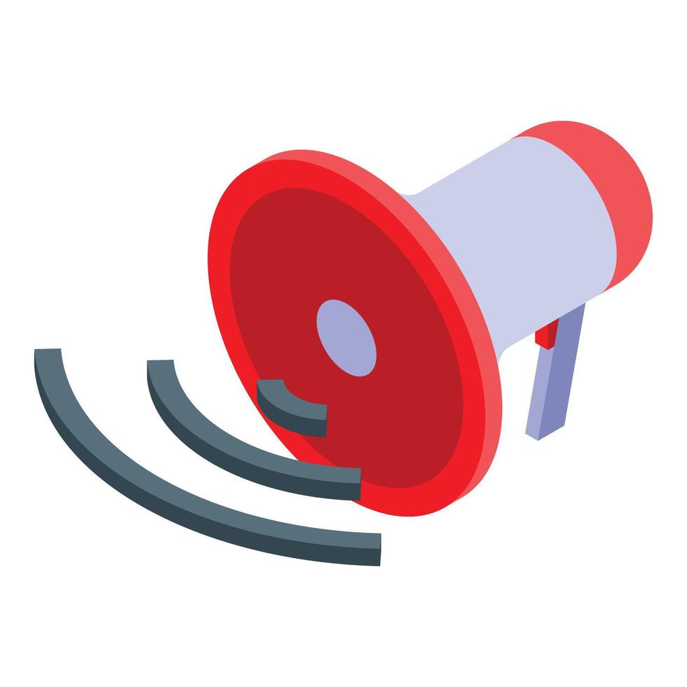 Red megaphone making announcement spreading sound waves vector