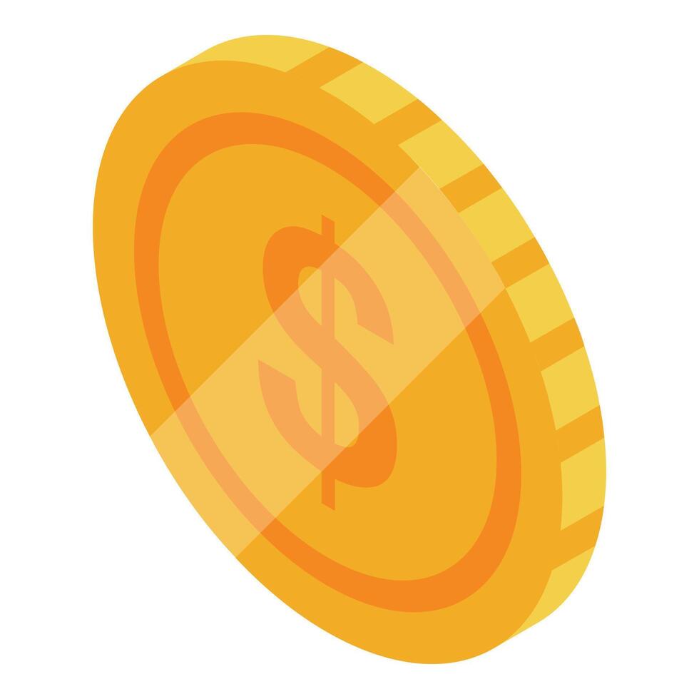 Rotating gold coin showing dollar sign in isometric view vector