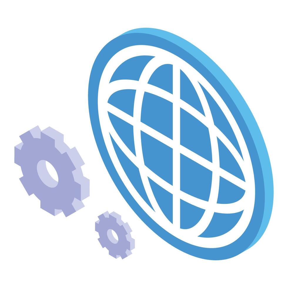 Global management and international business development with gears rotating around globe vector