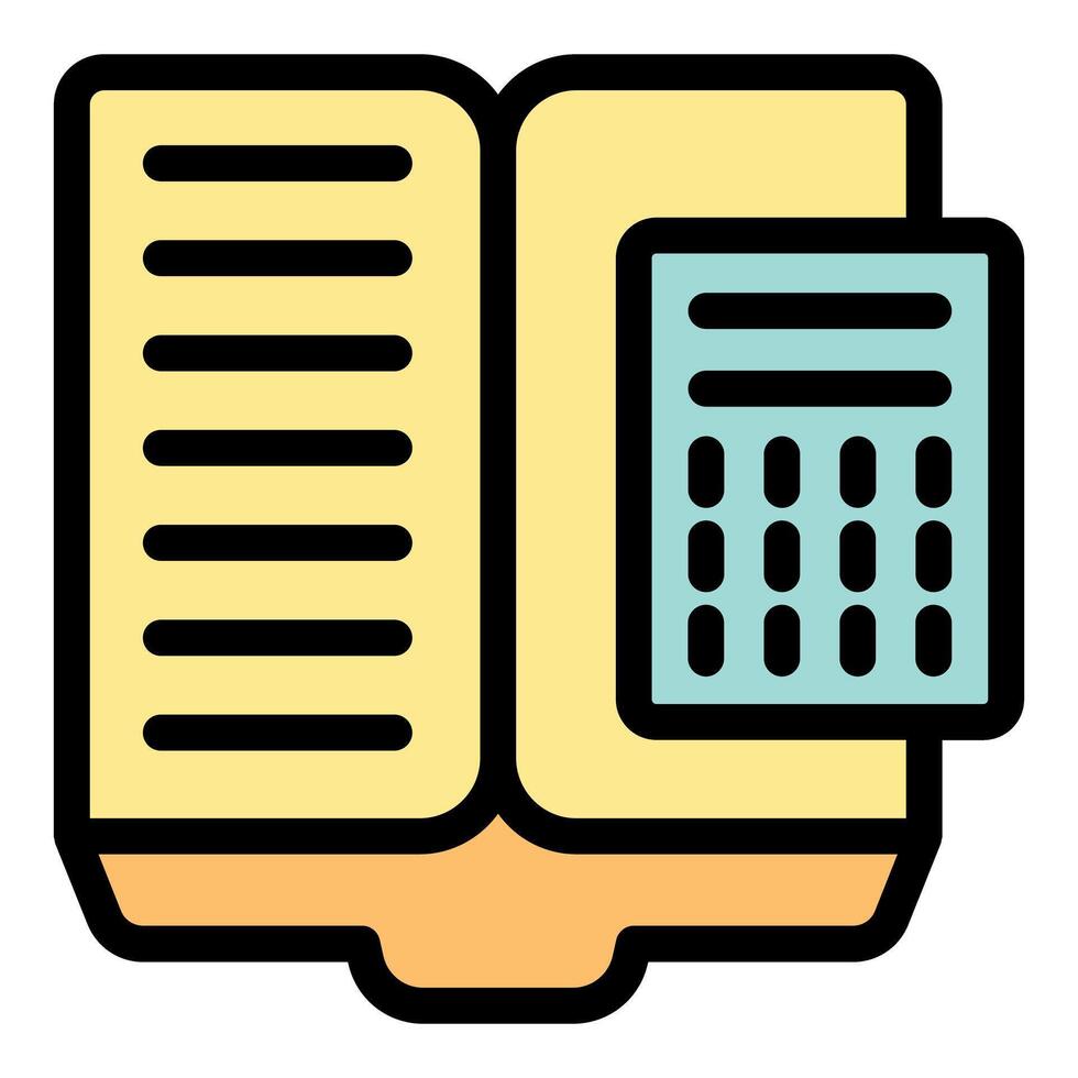 Open textbook with calculator for studying mathematics vector