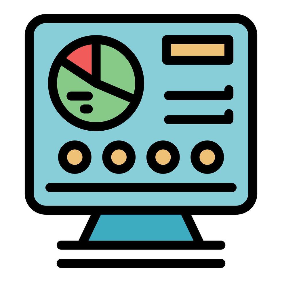 Computer showing business dashboard with analytics data, charts and pie graph vector