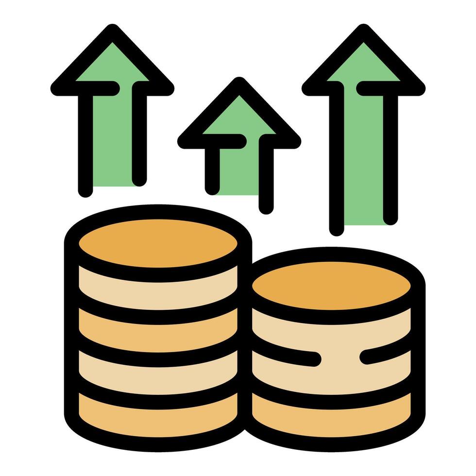 Stacks of coins with upward arrows depicting investment growth vector