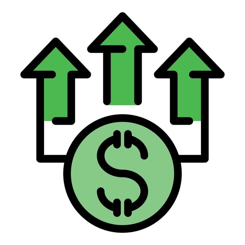 Dollar coin increasing its value with three green up arrows vector