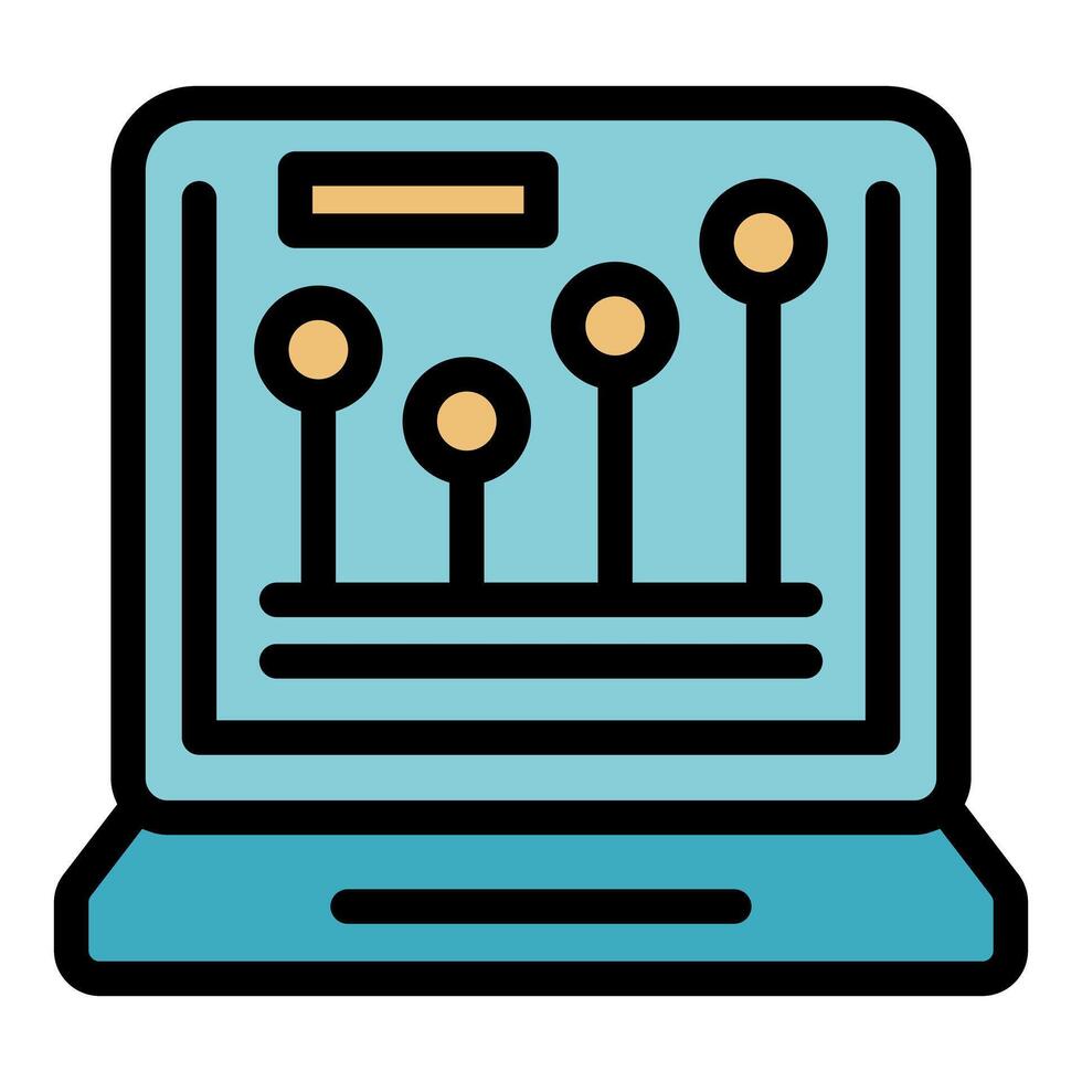 Laptop displaying business graph with four increasing bars for data analysis vector