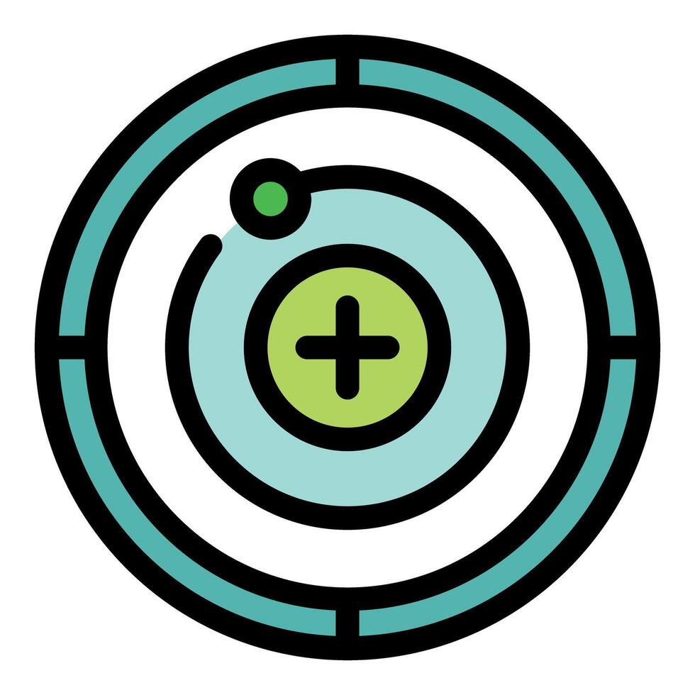 Atom icon showing plus sign and orbiting electron vector