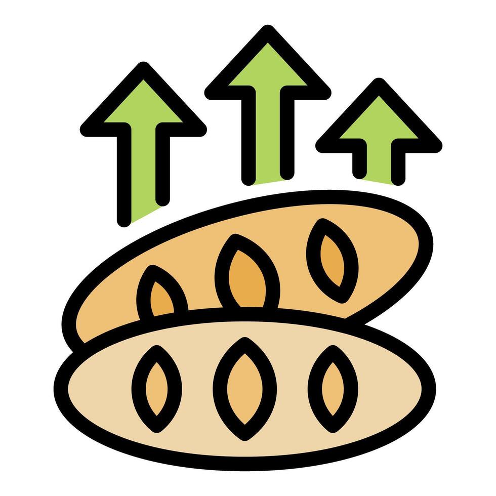 Bread price increase icon depicting growing arrows over baguettes vector