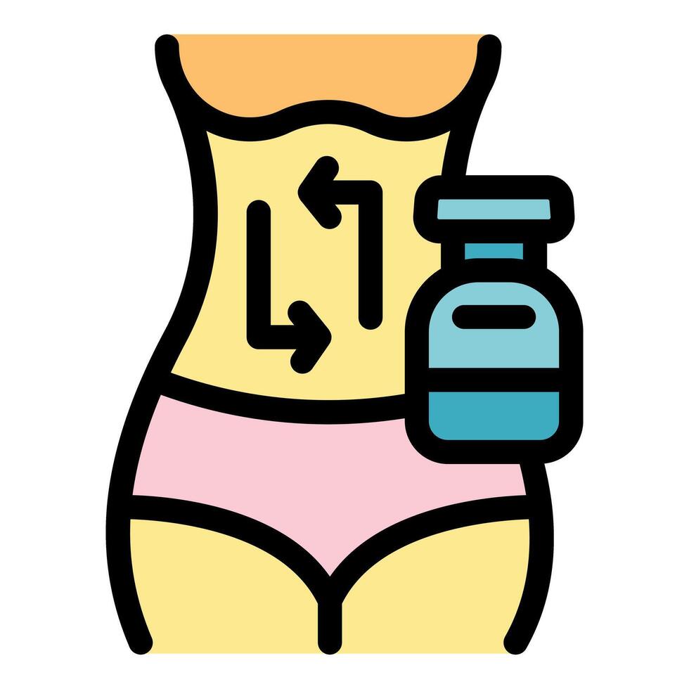 Woman body holding metabolism boosting supplement bottle icon vector