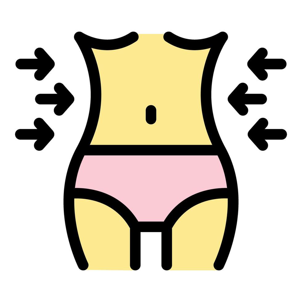 Woman body getting slimmer with arrows pointing in showing weight loss vector