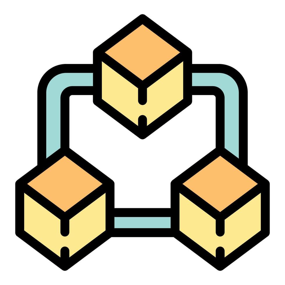 Blockchain network connecting cubes in decentralized system vector