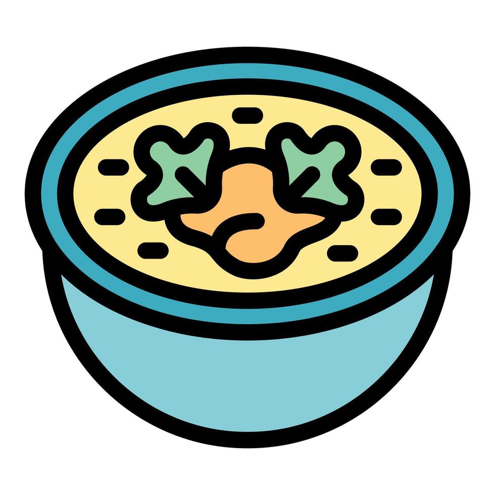Bowl of soup with vegetables and broth being served for dinner vector