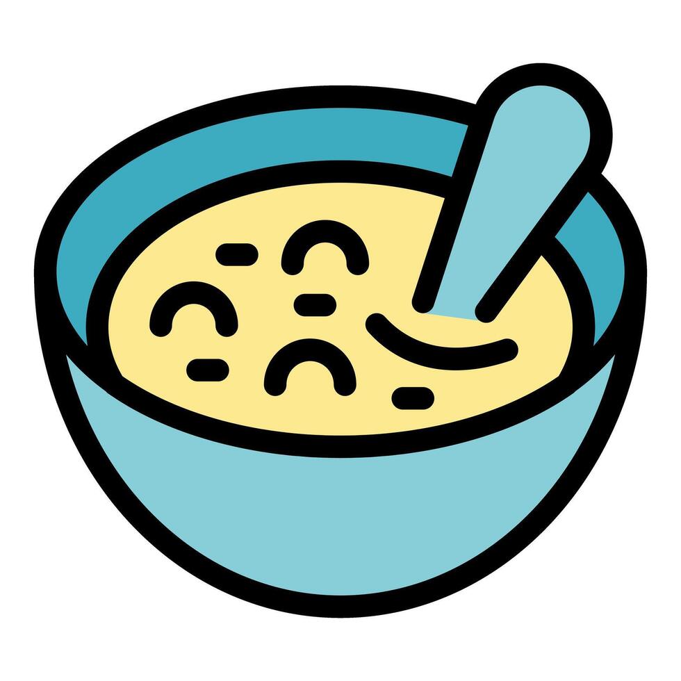 Bowl of soup with spoon stirring hot broth icon vector