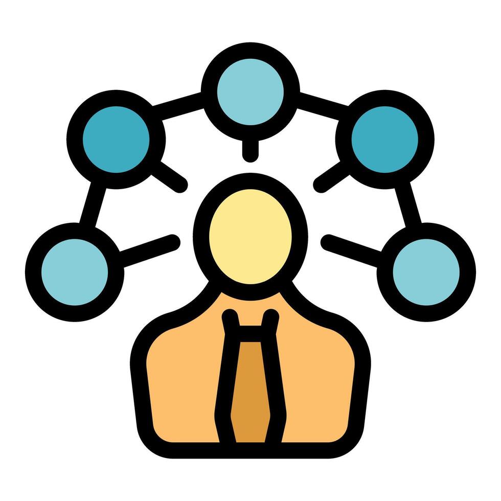 Businessman managing connections in a network visualized with icon vector