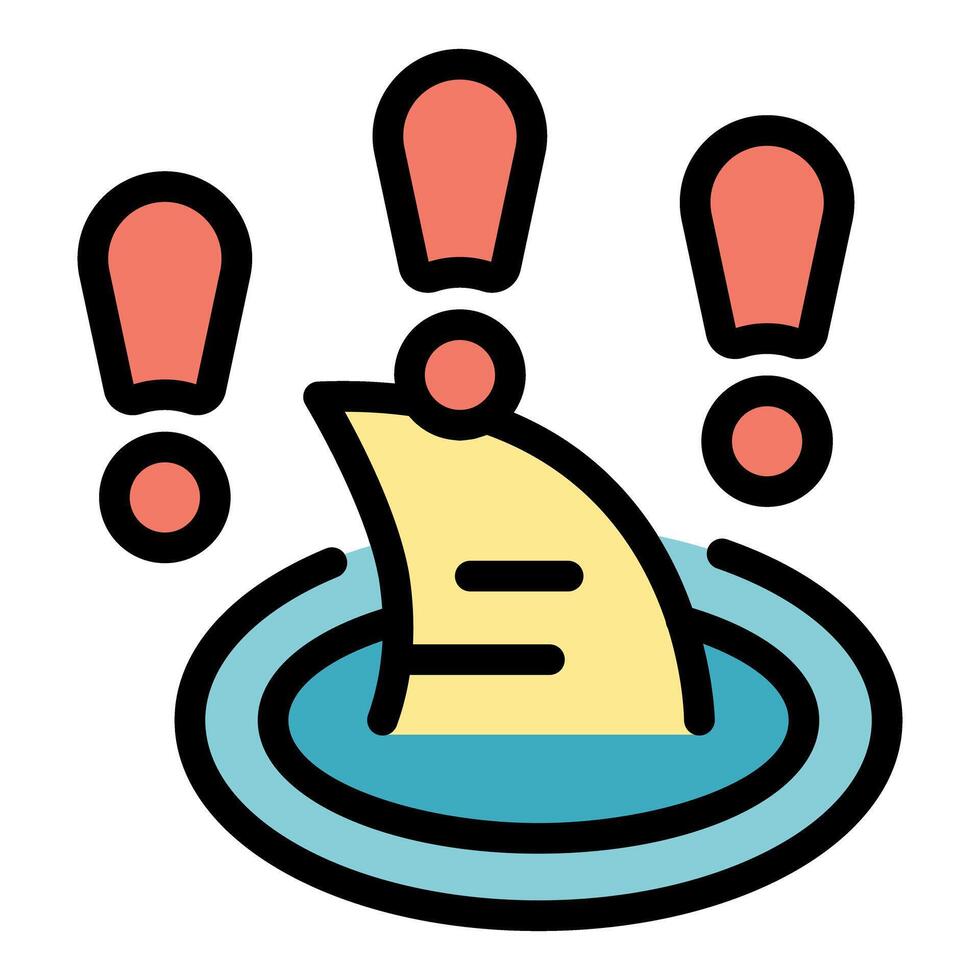 Shark fin swimming in water with exclamation marks above, phishing concept vector