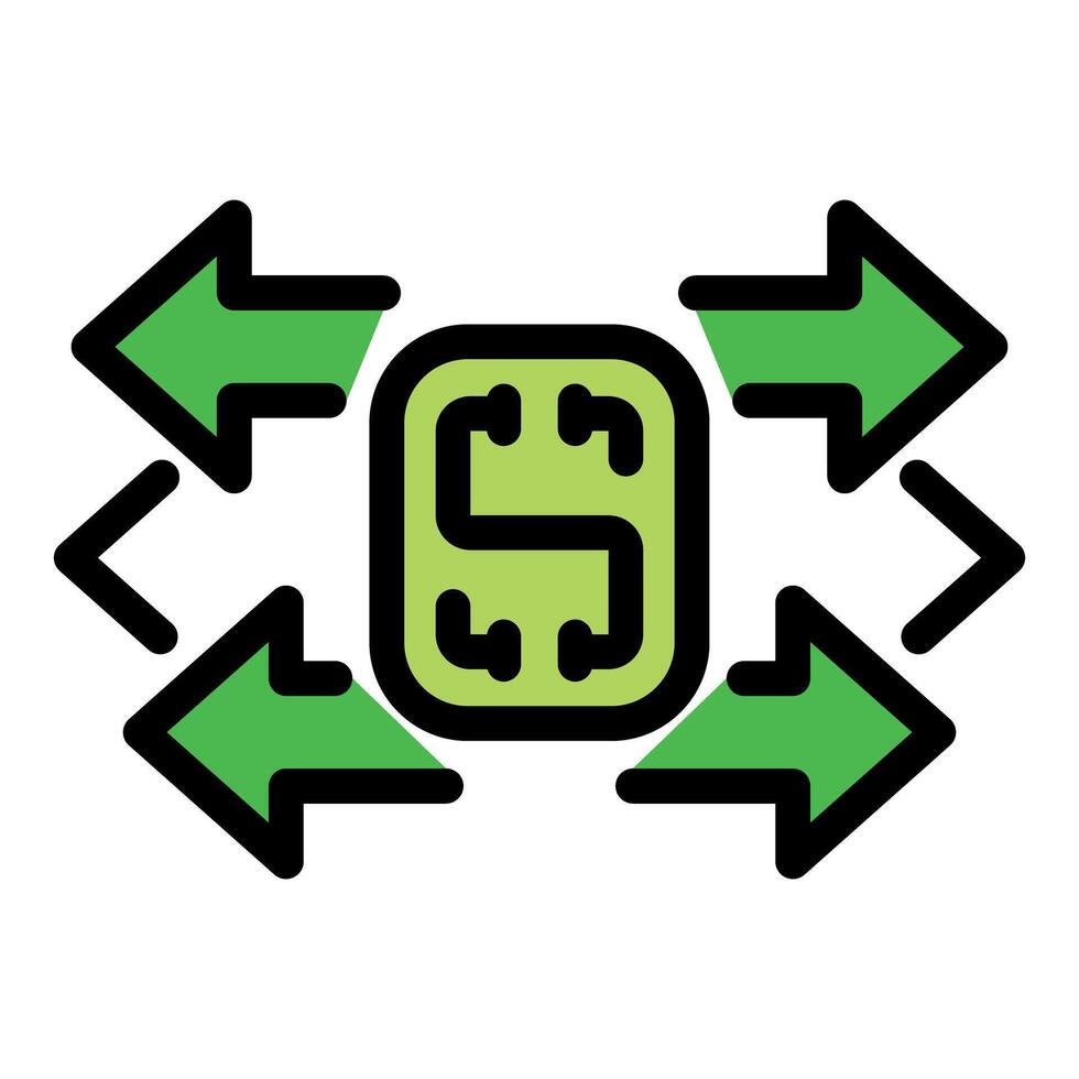 Money transferring with arrows pointing to the center vector