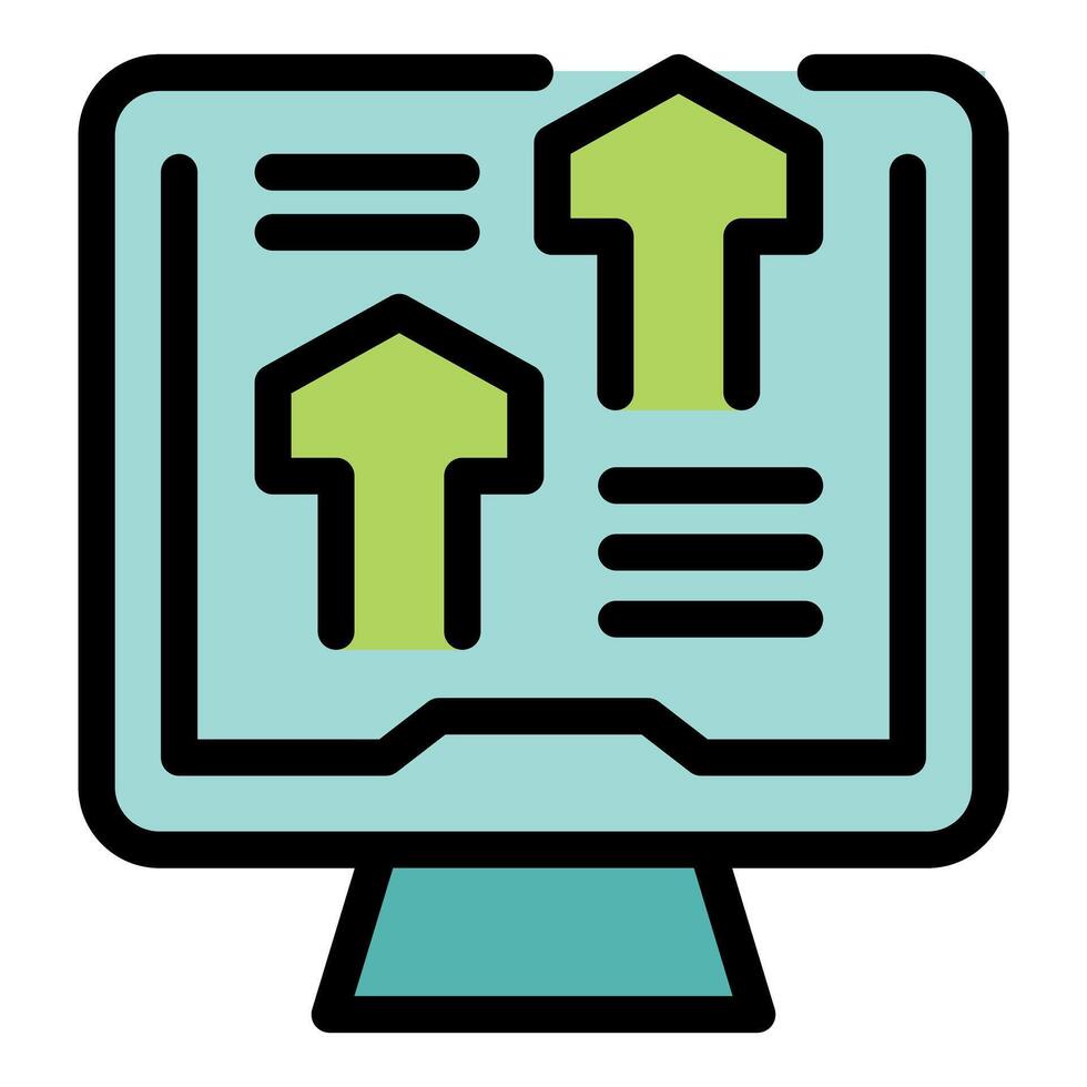 Computer showing growing up arrows analytics on screen vector