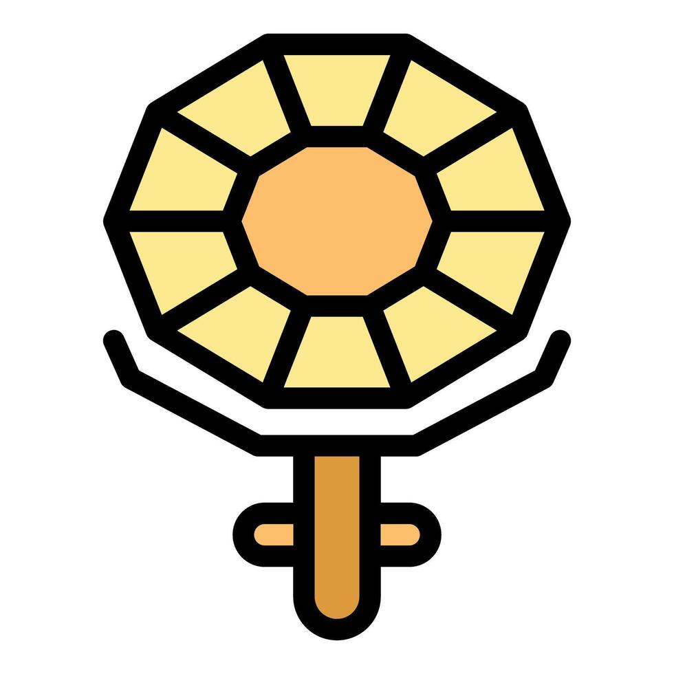 Yellow octagon gem stone holding by golden stand icon vector outline