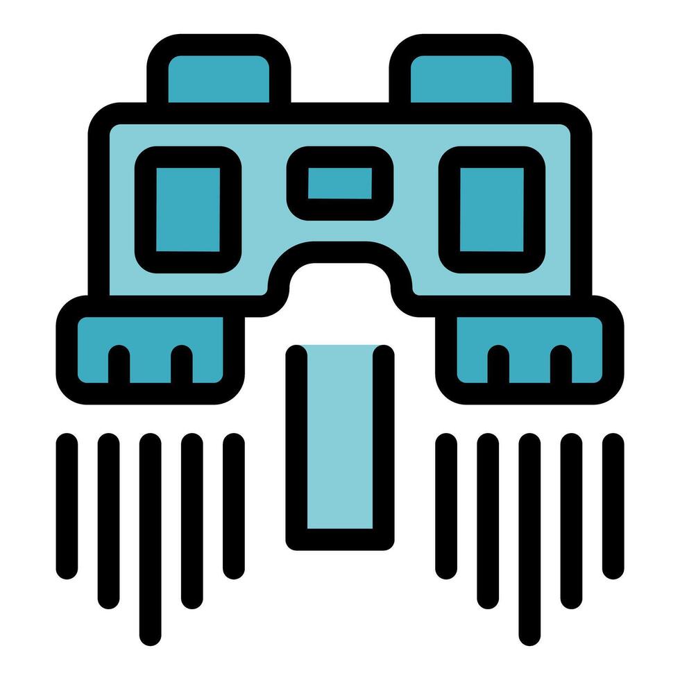 Futuristic spaceship flying with burning engines icon vector