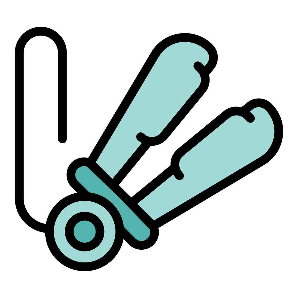 Hair straightener icon showing styling tool with power cord vector