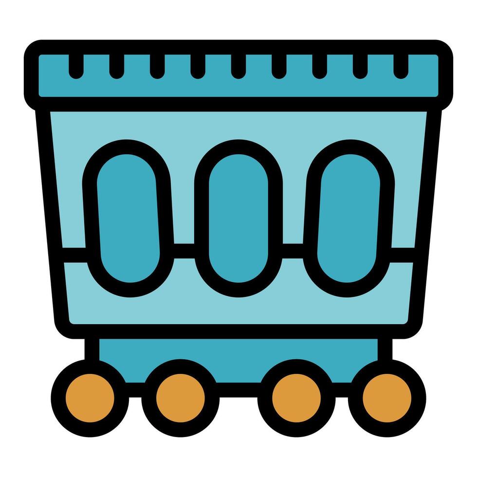 Mining cart moving on wheels through tunnel icon vector