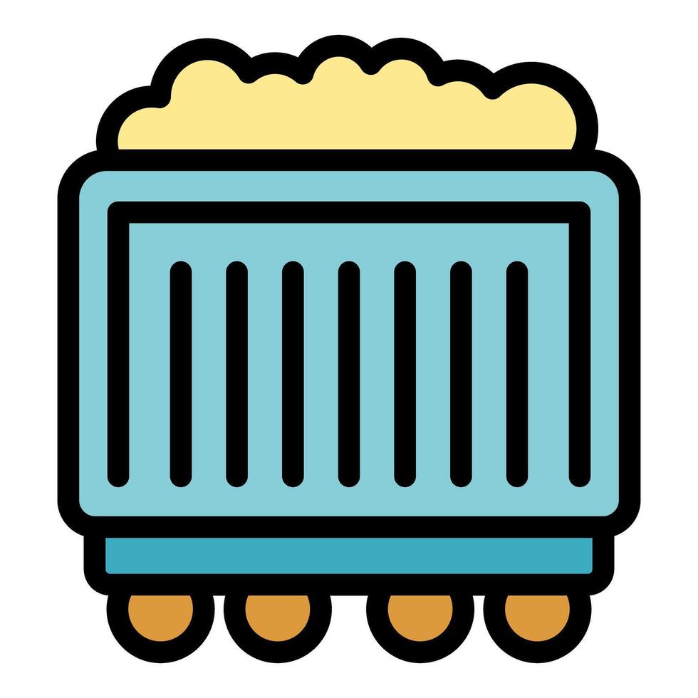 Mining cart full of gold moving on rails icon vector