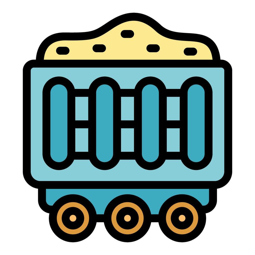 Mining cart carrying stones on wheels side view filled outline icon vector