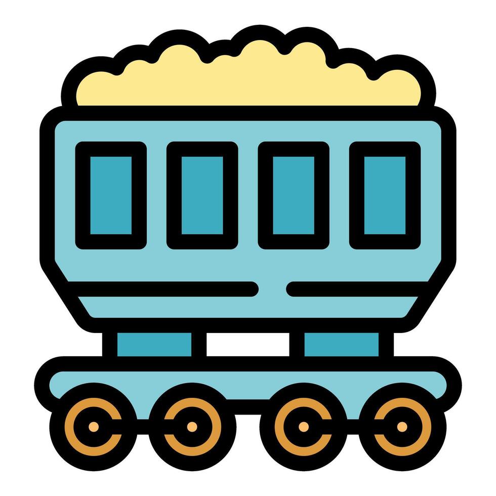 Mining cart carrying coal moving on rails vector
