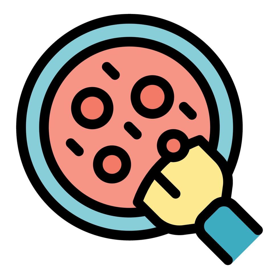 Scientist analyzing petri dish with cell culture with brush tool icon vector