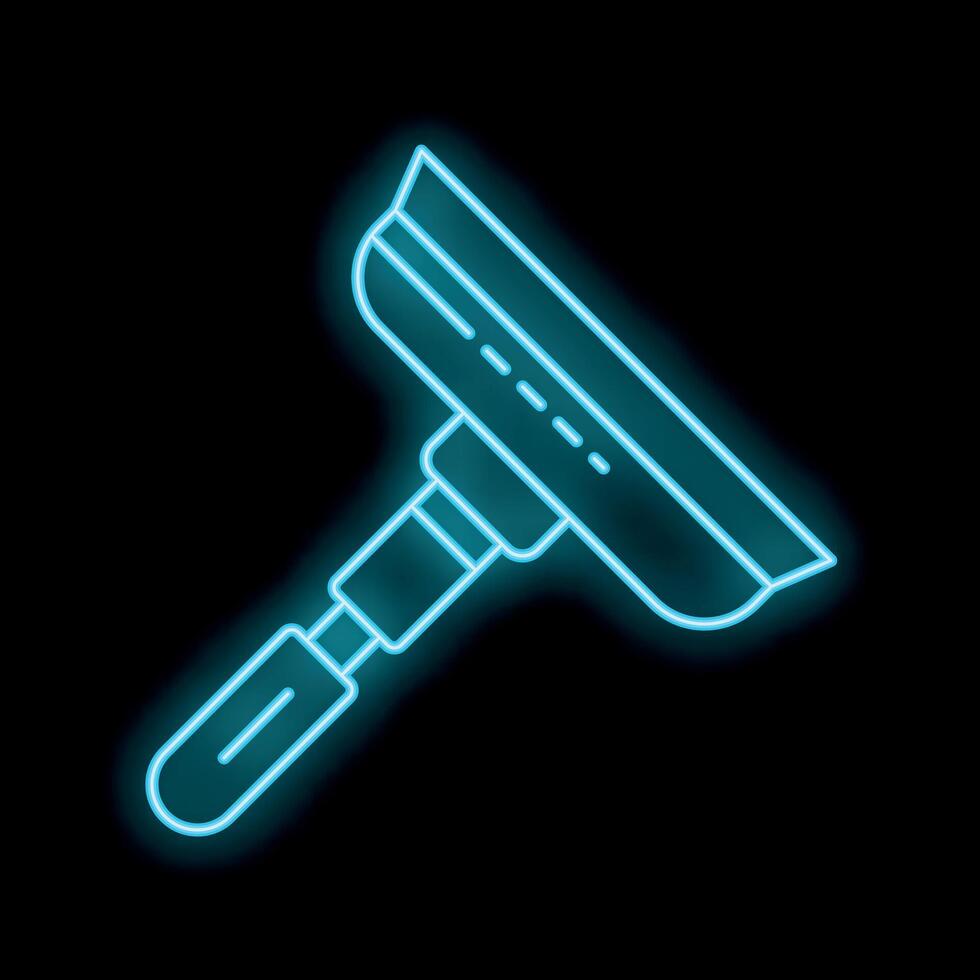 Neon blue window cleaning squeegee on black background vector