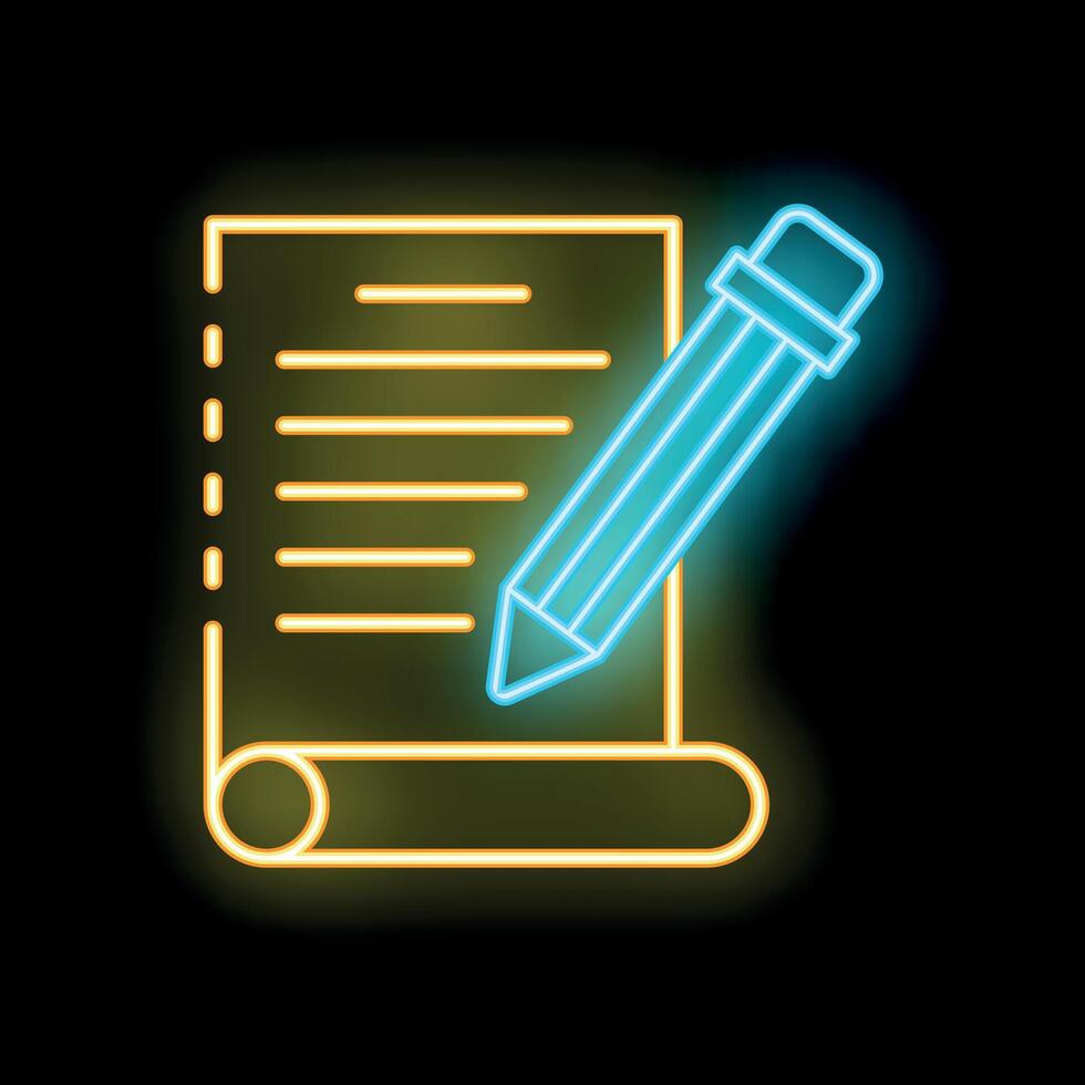 Neon pencil writing on paper icon for dark background designs vector